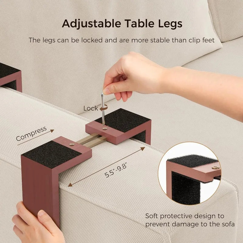 Black Sofa Armrest Tray with Storage Box – Couch Arm Table with 360° Rotating Top & Phone Stand