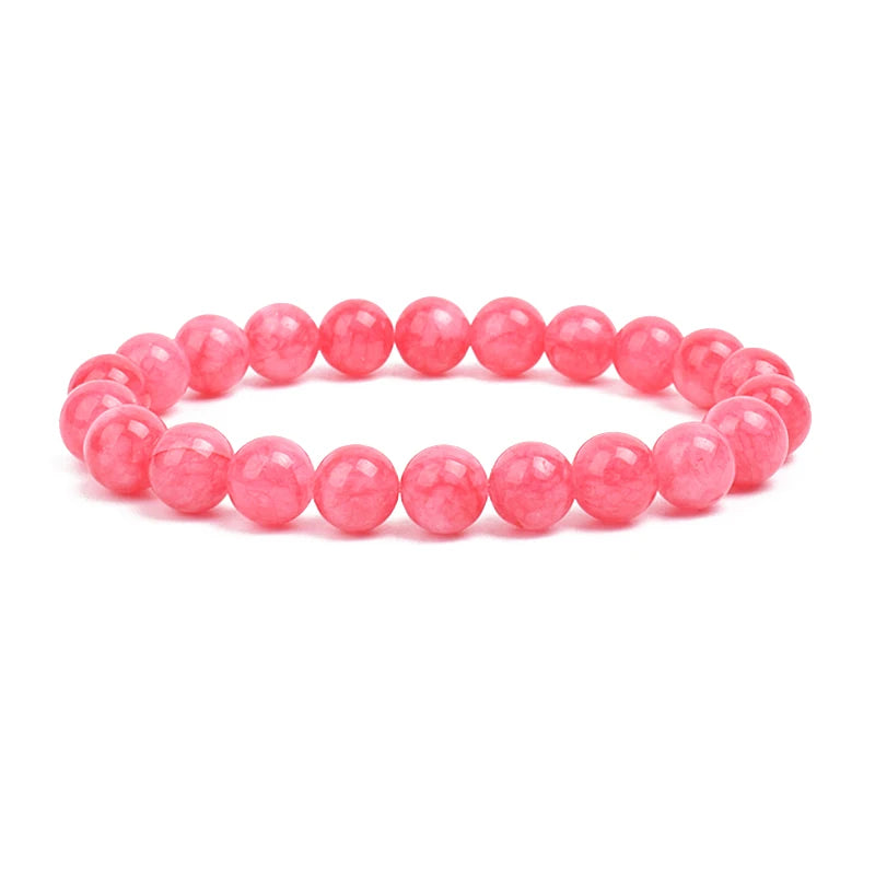 Natural Stone Bead Bracelet - Amethyst Crystal Quartz Aquamarine Jade Agate Elastic Bangle Jewelry for Women & Men