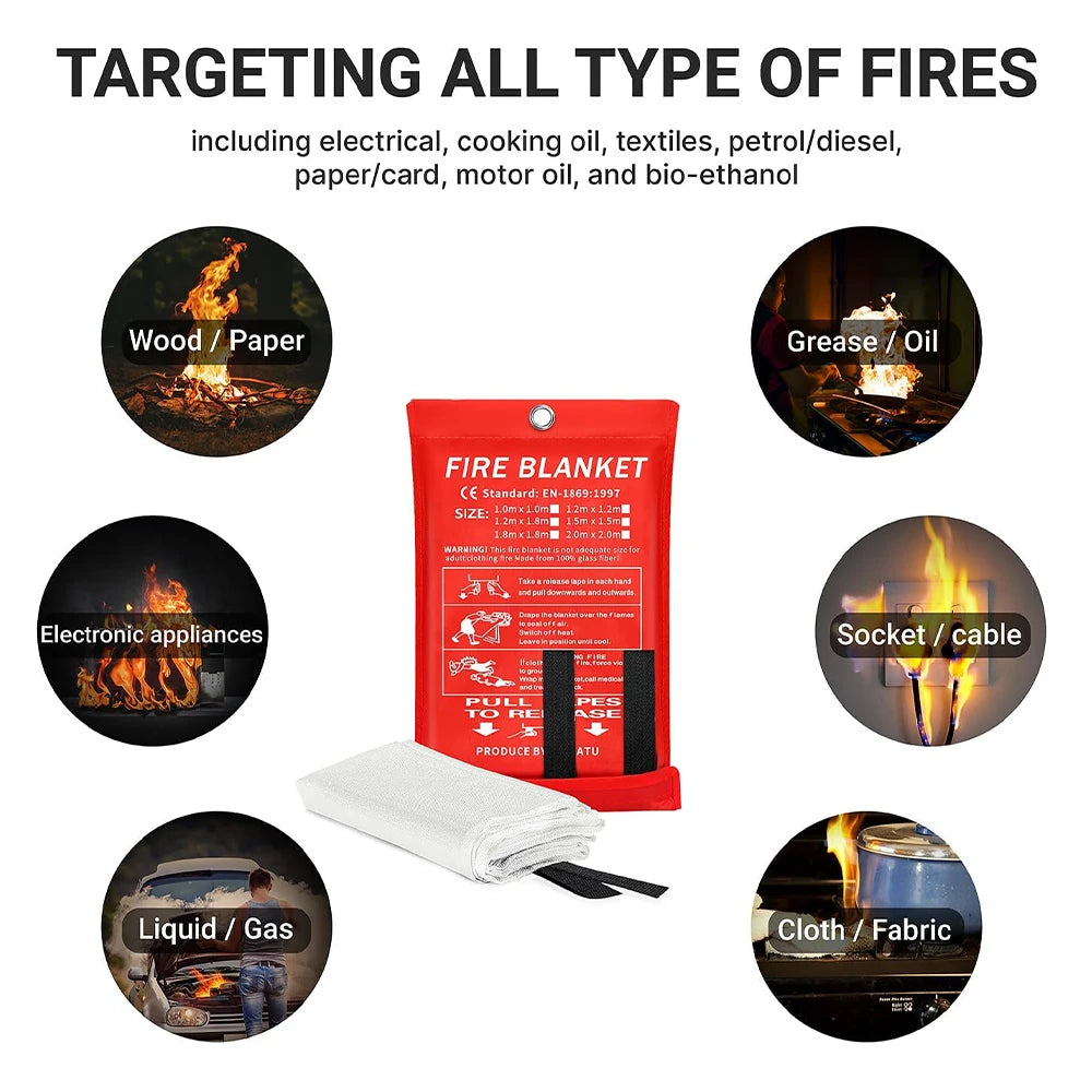 4PCS Reusable Fiberglass Fire Blankets – Emergency Safety Cover for Kitchen, Car, Camping, Grilling & Office Use