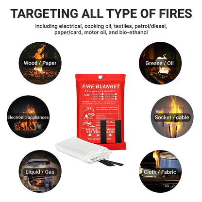 4PCS Reusable Fiberglass Fire Blankets – Emergency Safety Cover for Kitchen, Car, Camping, Grilling & Office Use