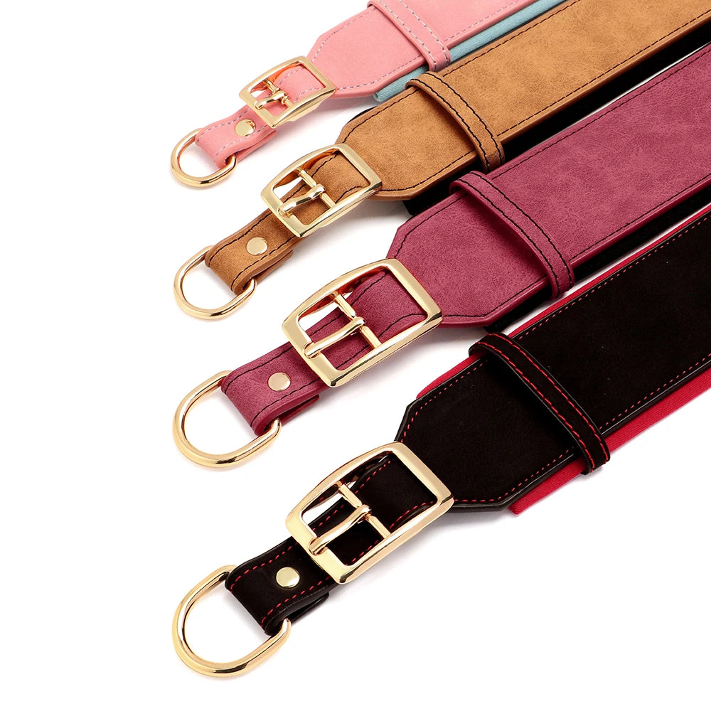 Wide Personalized PU Leather Dog Collar – Custom Tag Soft Pet Collar for Small, Medium & Large Dogs, Pitbulls & Bulldogs