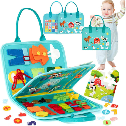 Montessori Busy Book – Portable Educational Toy for Toddlers, Travel Activity Board, Fine Motor Skills & Early Learning