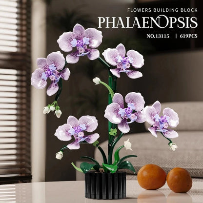 619PCS Phalaenopsis Orchid Building Blocks – Potted Flower Model Toy for Kids & Home Decor