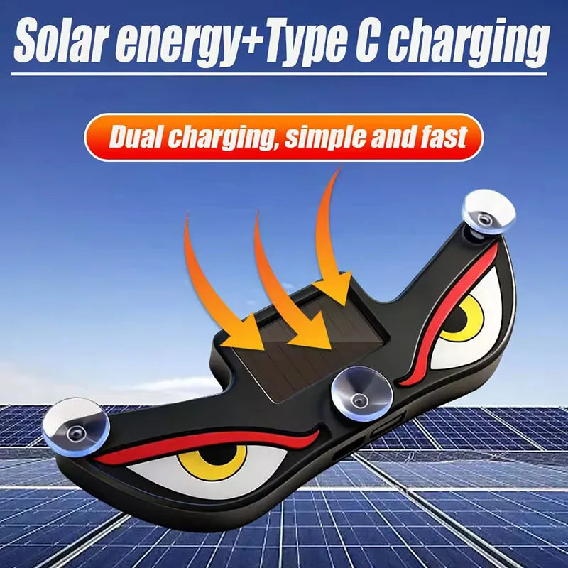 Solar Powered Car Demon Eye Light - Wireless LED Ambient Light with USB Rechargeable Design