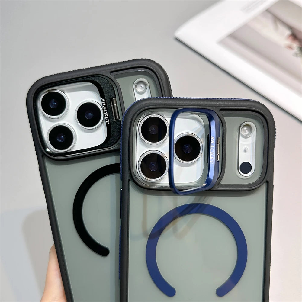 Luxury Matte Transparent MagSafe Kickstand Case — Magnetic Stand Cover for iPhone 11–17 Air, Plus, Pro Max