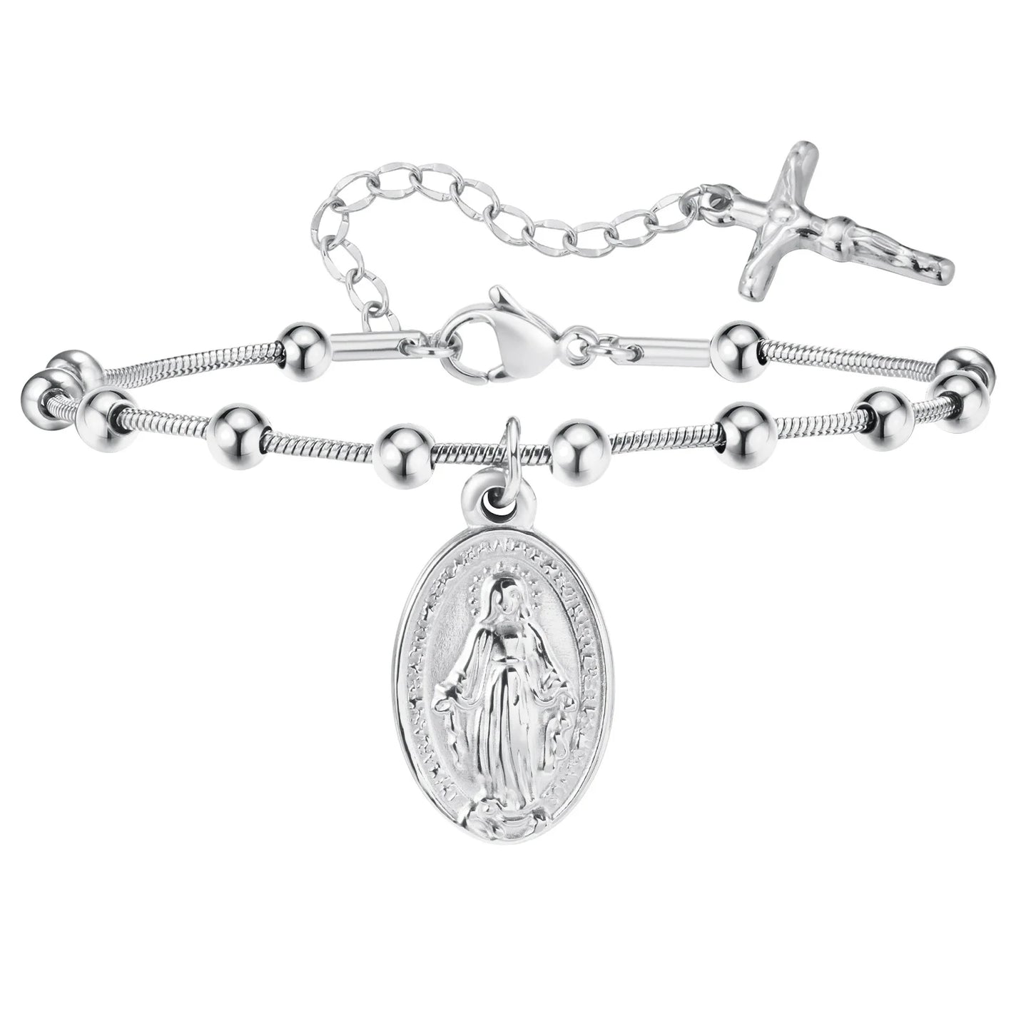 Vnox Gold Plated Rosary Bracelet – Stainless Steel Cross & Virgin Mary Religious Prayer Jewelry for Women & Girls Gift Accessories
