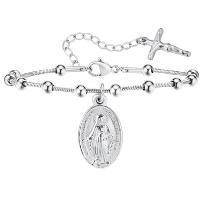 Vnox Gold Plated Rosary Bracelet – Stainless Steel Cross & Virgin Mary Religious Prayer Jewelry for Women & Girls Gift Accessories