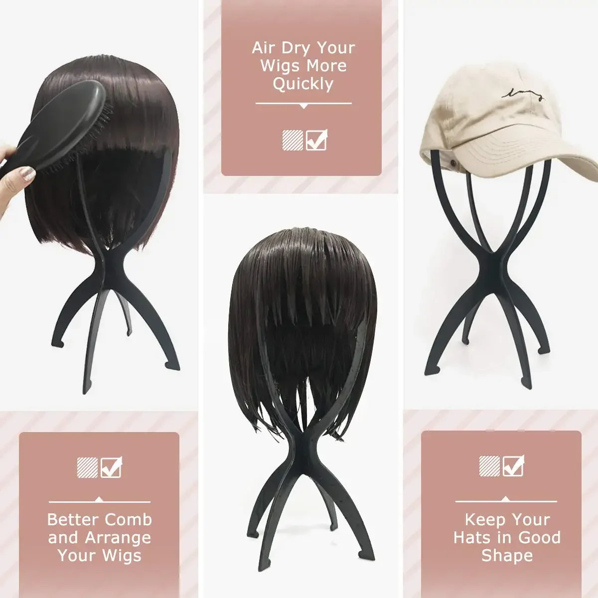 10Pcs Wig Stand Set - Portable Plastic Wig Cap Holder for Home, Salon & Travel Use