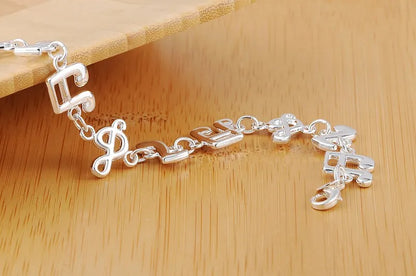 Musical Note 925 Sterling Silver Bracelet - Elegant Fashion Jewelry Gift for Women, Girls & Special Occasions