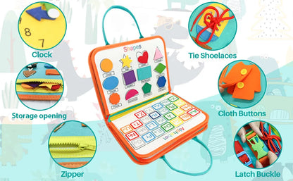 TUNJILOOL Montessori Busy Board – Early Educational Toy for Toddlers, Felt Cloth Story Book, 3D Shape & Color Match