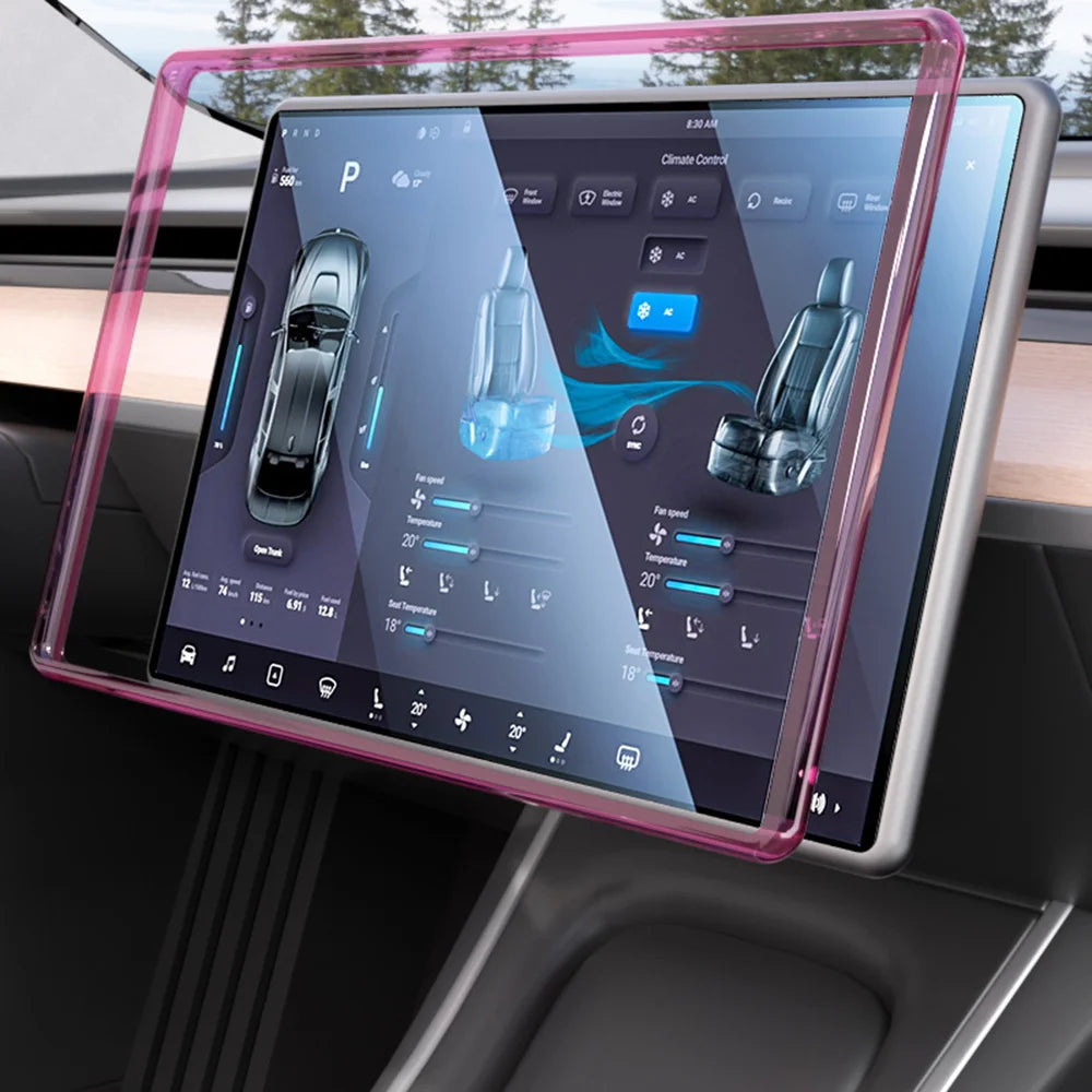 Gloss Navigation Screen Protector Frame for Tesla Model 3/Y – Soft Silicone Edge Display Cover & Central Control Protector
