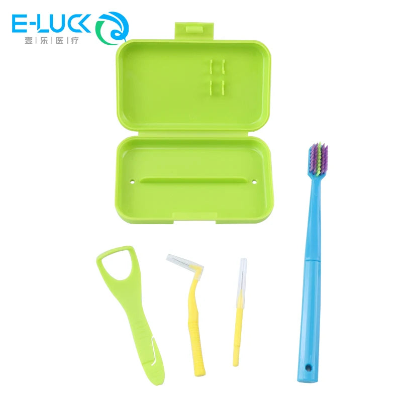 Portable Dental Cleaning Kit - Travel Oral Care Set with Toothbrush, Interdental Brush & Tongue Scraper