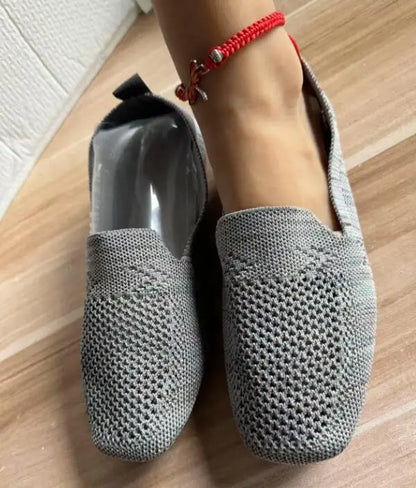 Solid Color Square Toe Mesh Loafers – Women’s Casual Slip-On Ballet Flats, Soft Bottom Knit Boat Shoes
