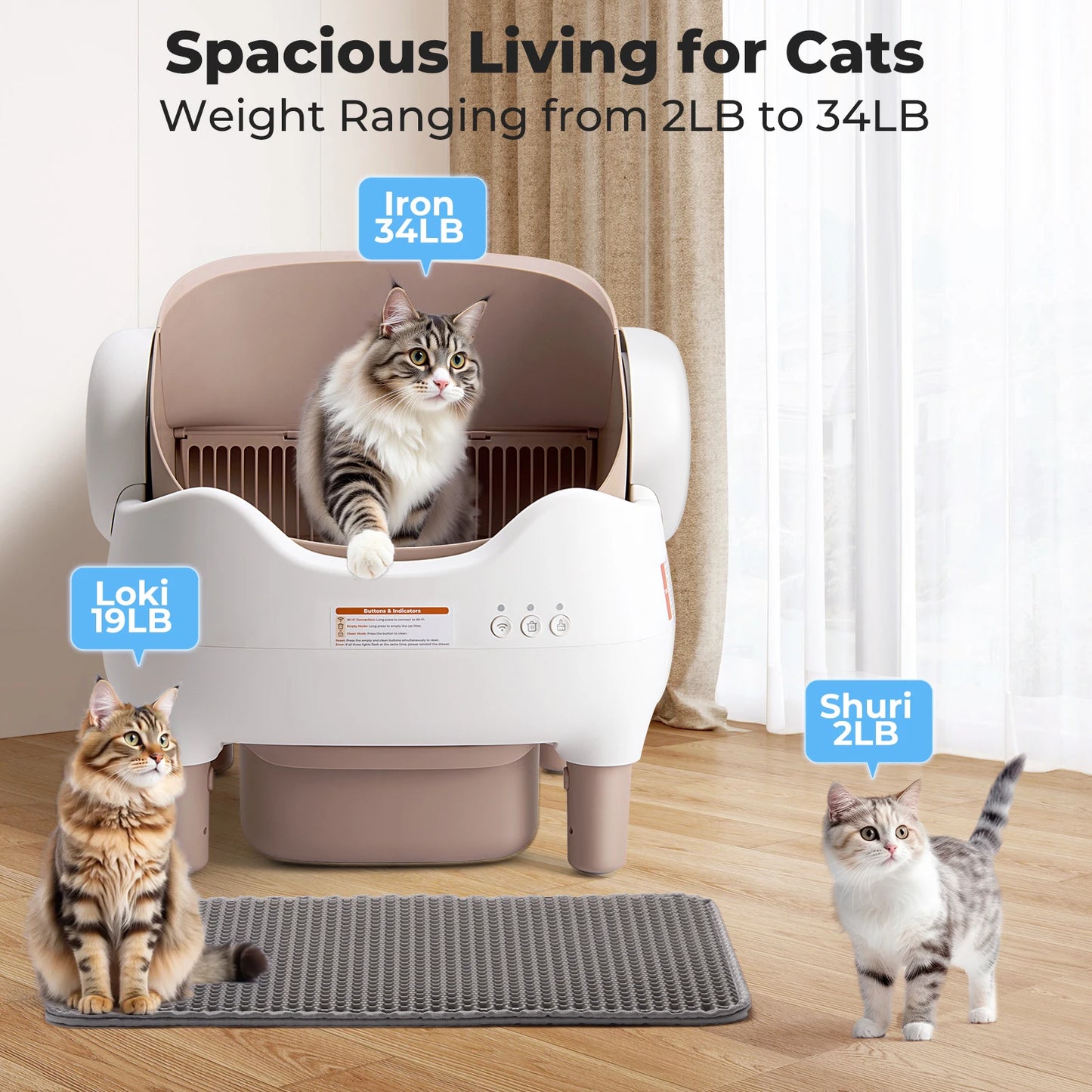 APP-Controlled Automatic Cat Litter Box – Self-Cleaning, Odor-Eliminating, Large Open-Top Waste Bin for Multi-Cat Homes