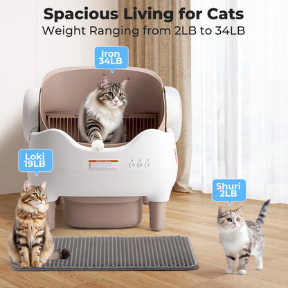 APP-Controlled Automatic Cat Litter Box – Self-Cleaning, Odor-Eliminating, Large Open-Top Waste Bin for Multi-Cat Homes