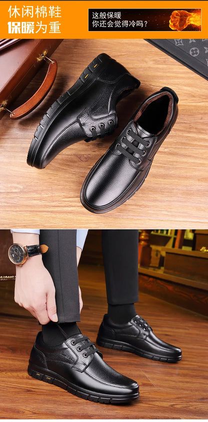 Men's Genuine Leather Casual Shoes - Soft Sole Lace-Up Loafers, Luxury Brand for Middle-Aged & Older Adults, Lightweight Dad Shoes