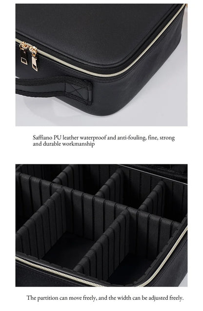 LED Cosmetic Case with Lights & Mirror – Large Capacity Luxury Makeup Bag with Premium Feel