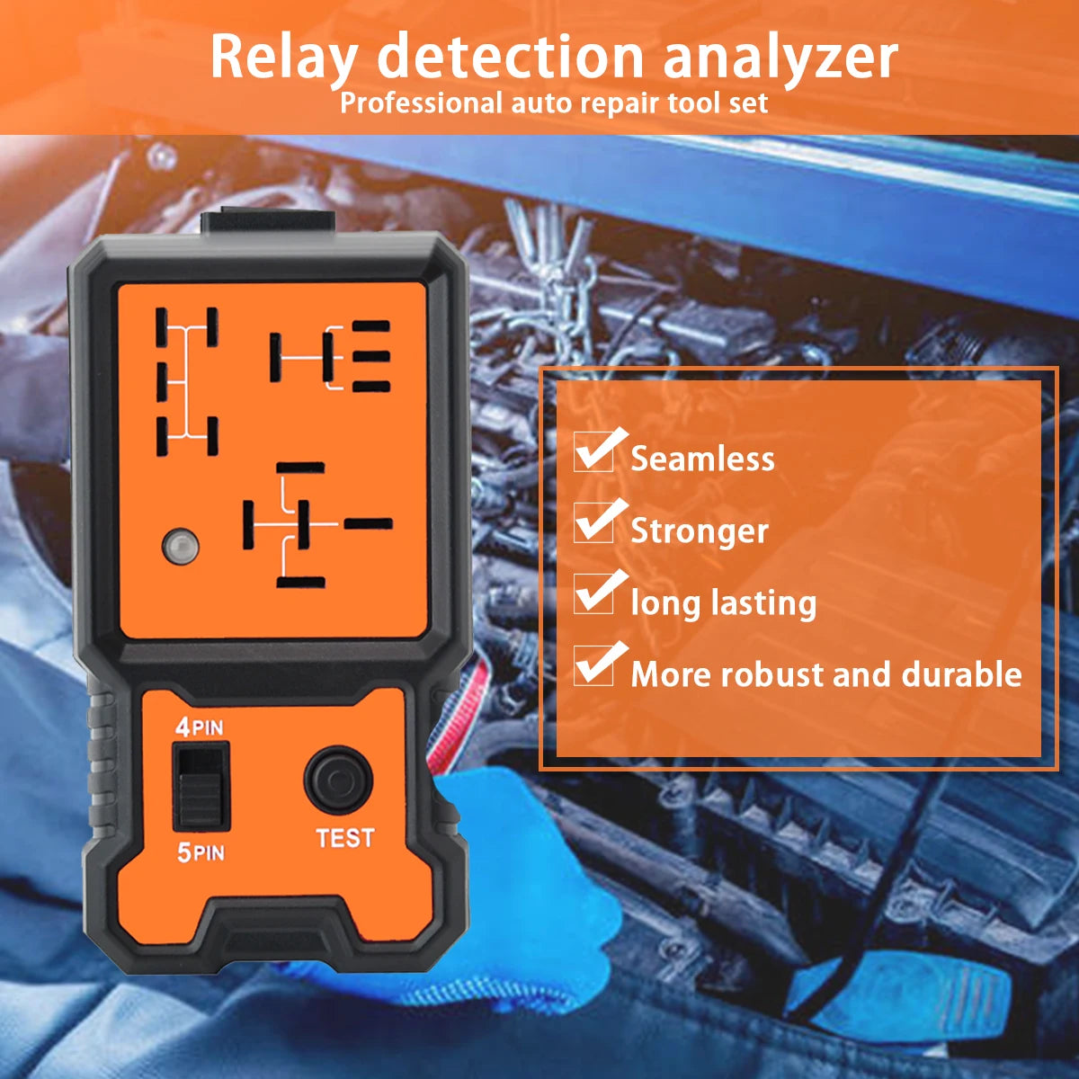 12V Automotive Relay Tester - Portable Car Relay Diagnostic Tool with Battery Clips