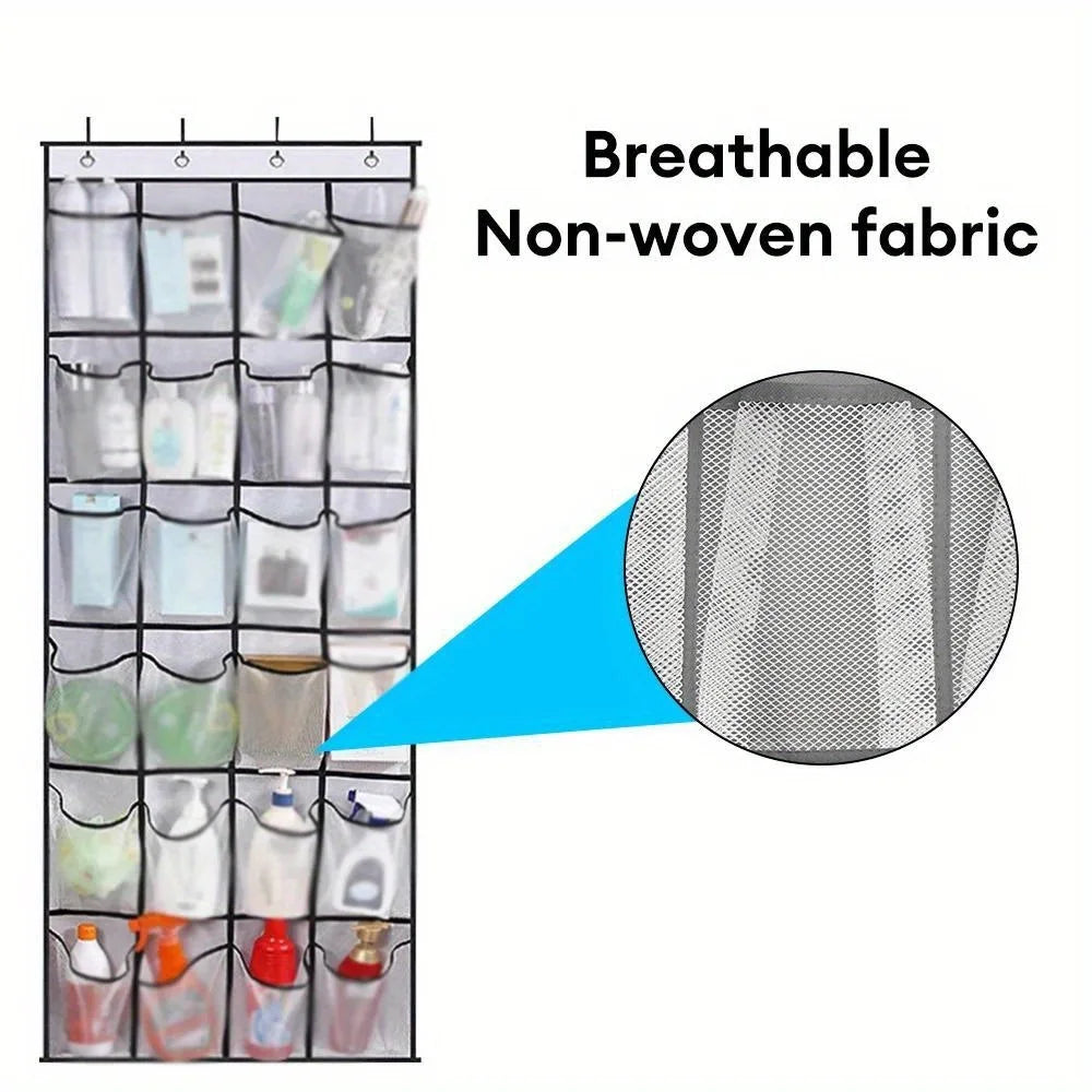 24-Grid Wall-Mounted Shoe Organizer – Fabric Closet Storage Rack with Mesh Pockets, Clear Hanging Over-the-Door Cloth Bag