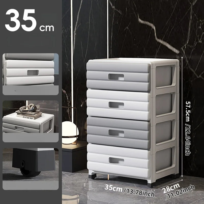 13.78" Wide Rolling Drawer Storage Cabinet — 3-6 Tier Mobile Organizer with Wheels, Gray or Brown for Living Room & Bedroom
