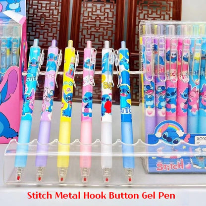 Disney 12pcs Stitch Gel Pens - Cute Cartoon 0.5mm Black Ink Pressing Pen, Stationery Gift for Students & Kids