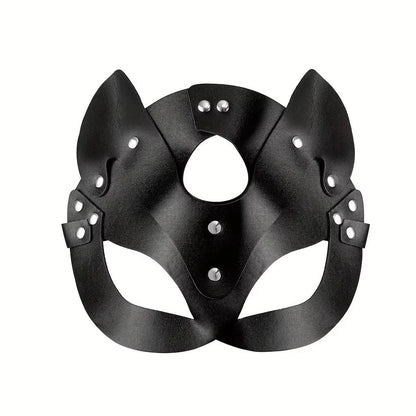 Black Cat Mask - Synthetic Leather Chain Harness Cosplay Masquerade Accessory