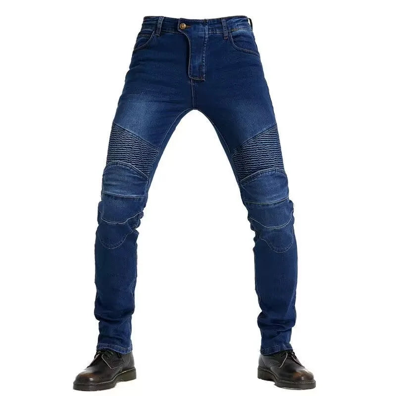 Men's Embroidery Motorcycle Jeans – Protective Gear with Belt, Motocross Pants for Driver License Test & Riding