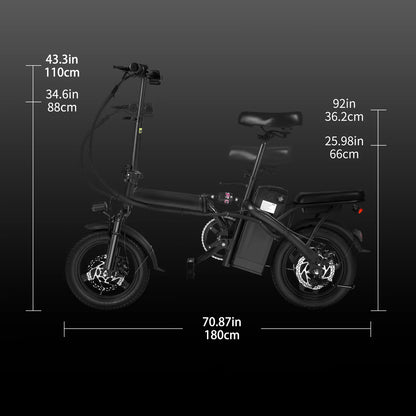 400W Foldable Electric Bike for Adults — 14" Wheels, Dual Disc Brakes, Seat & Basket, 48V 10.4Ah, 22-Mile Range, 20MPH E-Bike