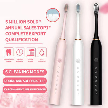 Sonic Electric Toothbrush for Adults – USB Rechargeable IPX7 Waterproof with DuPont Brush Heads & 6 Cleaning Modes