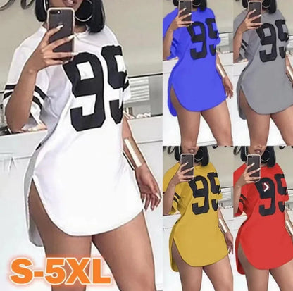 95 Print Y2K Football Jersey T-Shirt - Oversized Split-Sleeve Retro Streetwear Top