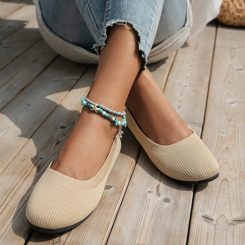 Women’s Round Toe Knit Flats – Comfortable Slip-On Ballet Shoes, Casual Office Moccasins & Plus Size Boat Shoes