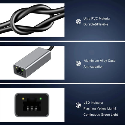 USB Type-C Ethernet Adapter — 1000Mbps USB 3.0 RJ45 Network Card for MacBook, PC & Android