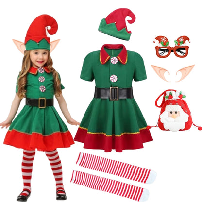 Kids Christmas Elf Costume Set – Green Santa Helper Outfit with Hat for Boys & Girls Holiday Party & Performance Wear