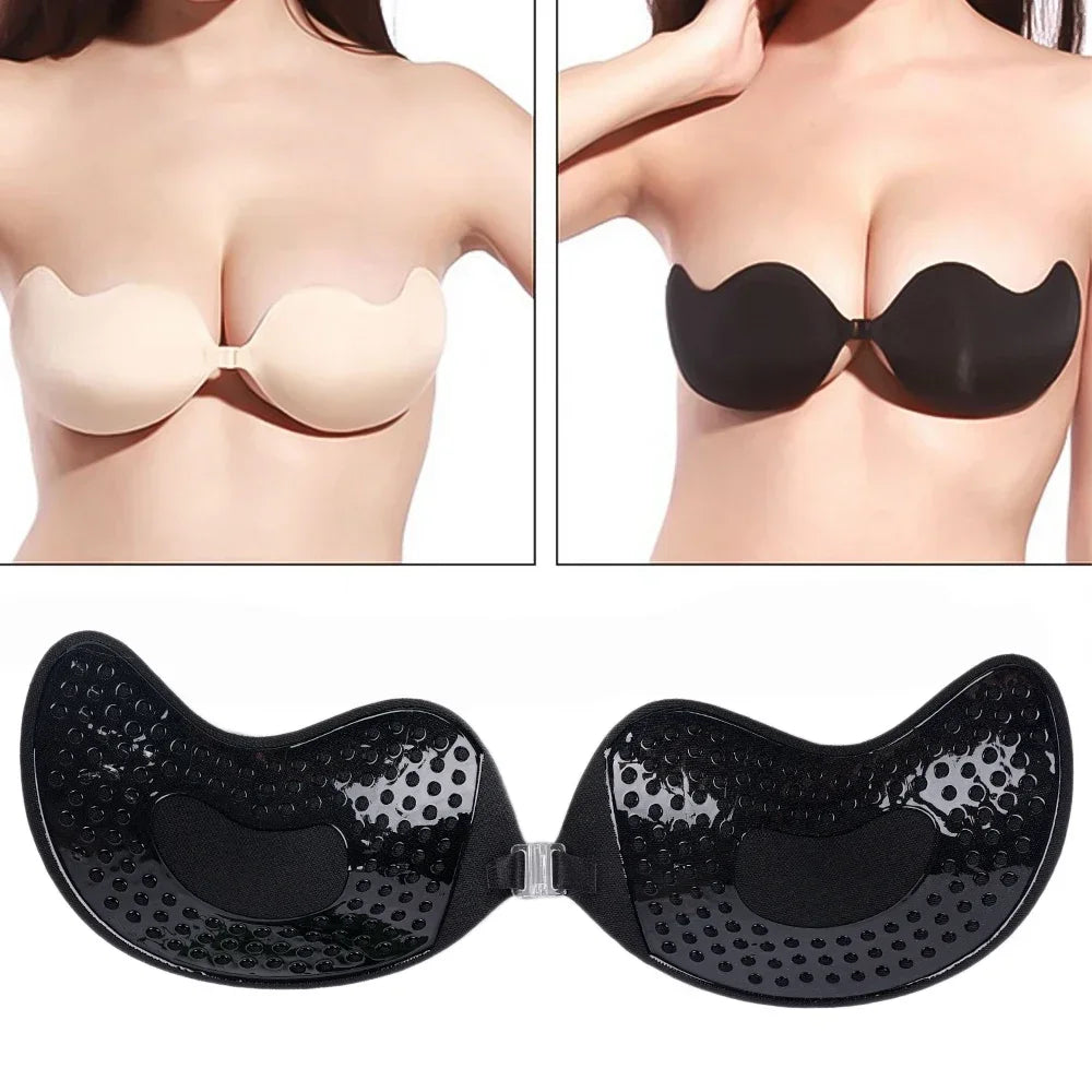 Invisible Strapless Adhesive Push-Up Bra – Seamless Silicone Stick-On Bralette with Nipple Covers Women’s Lingerie Underwear Support Bra