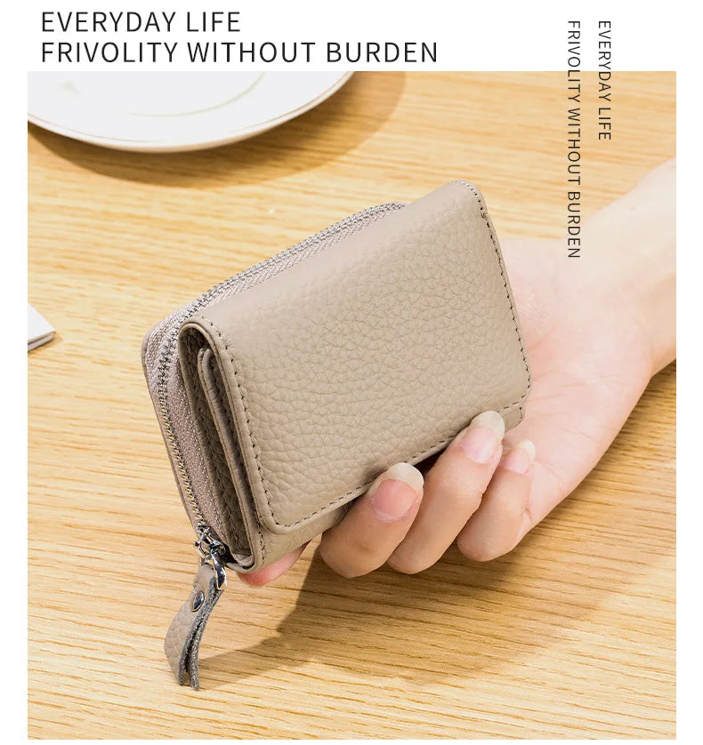 Genuine Leather Women’s Wallet — Small Zipper Coin Purse, Short Cowhide RFID Card & Money Holder, Perfect Gift for Women