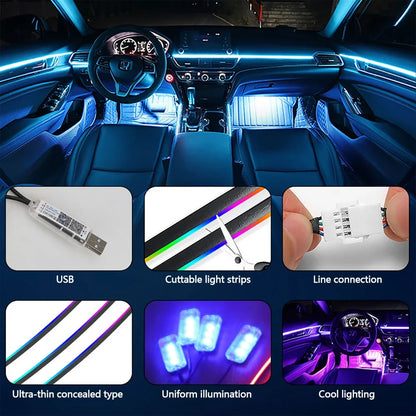 Universal Car LED Ambient Light Strip - RGB Interior Atmosphere Lights with USB, APP & Remote Control