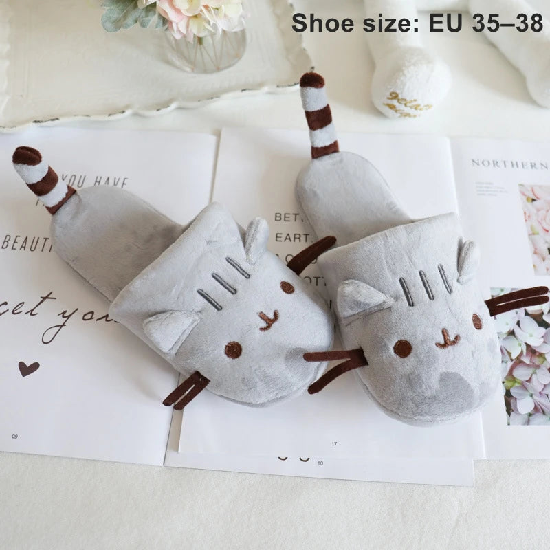 Pusheen Cat Plush Slippers - Cute Chubby Cat Indoor House Shoes, Warm Cozy Footwear for Halloween, Christmas, and Cosplay Gifts
