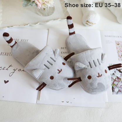 Pusheen Cat Plush Slippers - Cute Chubby Cat Indoor House Shoes, Warm Cozy Footwear for Halloween, Christmas, and Cosplay Gifts