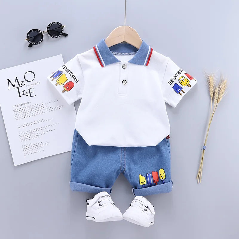 Baby Boy Summer Clothes Set – Cute Cartoon T-shirt & Shorts, Toddler Infant Outfit with Pants