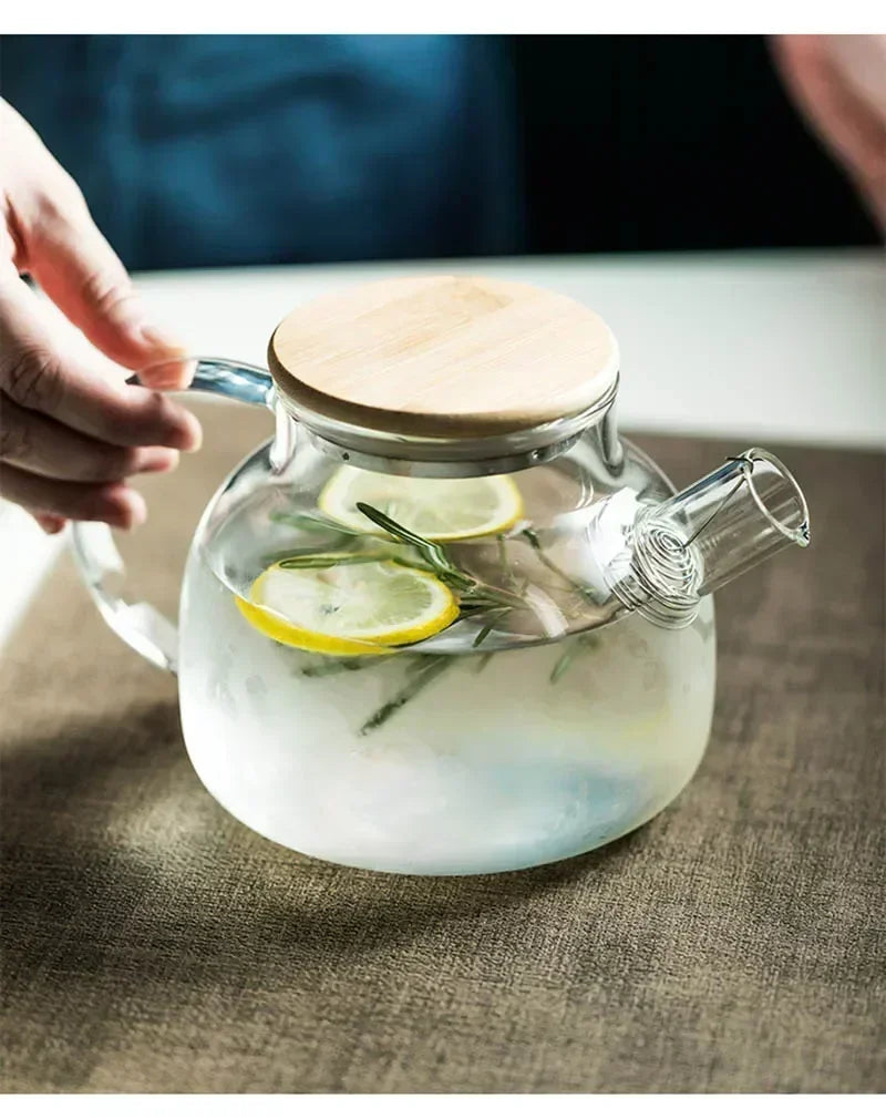 1.8L Transparent Borosilicate Glass Teapot – Heat-Resistant Large Clear Tea Pot for Puer, Flower Tea, Office & Home