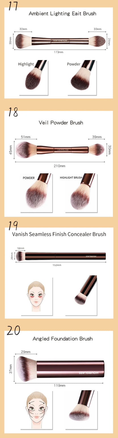 Hourglass Makeup Brushes Set – Powder, Foundation, Concealer, Blusher, Bronzer, Eyeshadow & Eyebrow Sculpting Brushes