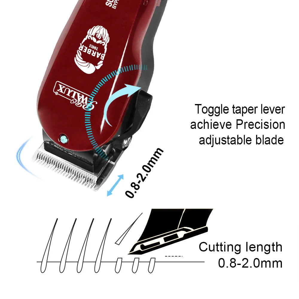 WALUX Professional AC220-240V Hair Clipper – 10W Powerful Hair Trimmer with 2M Cable & 8 Guard Combs for Home Use