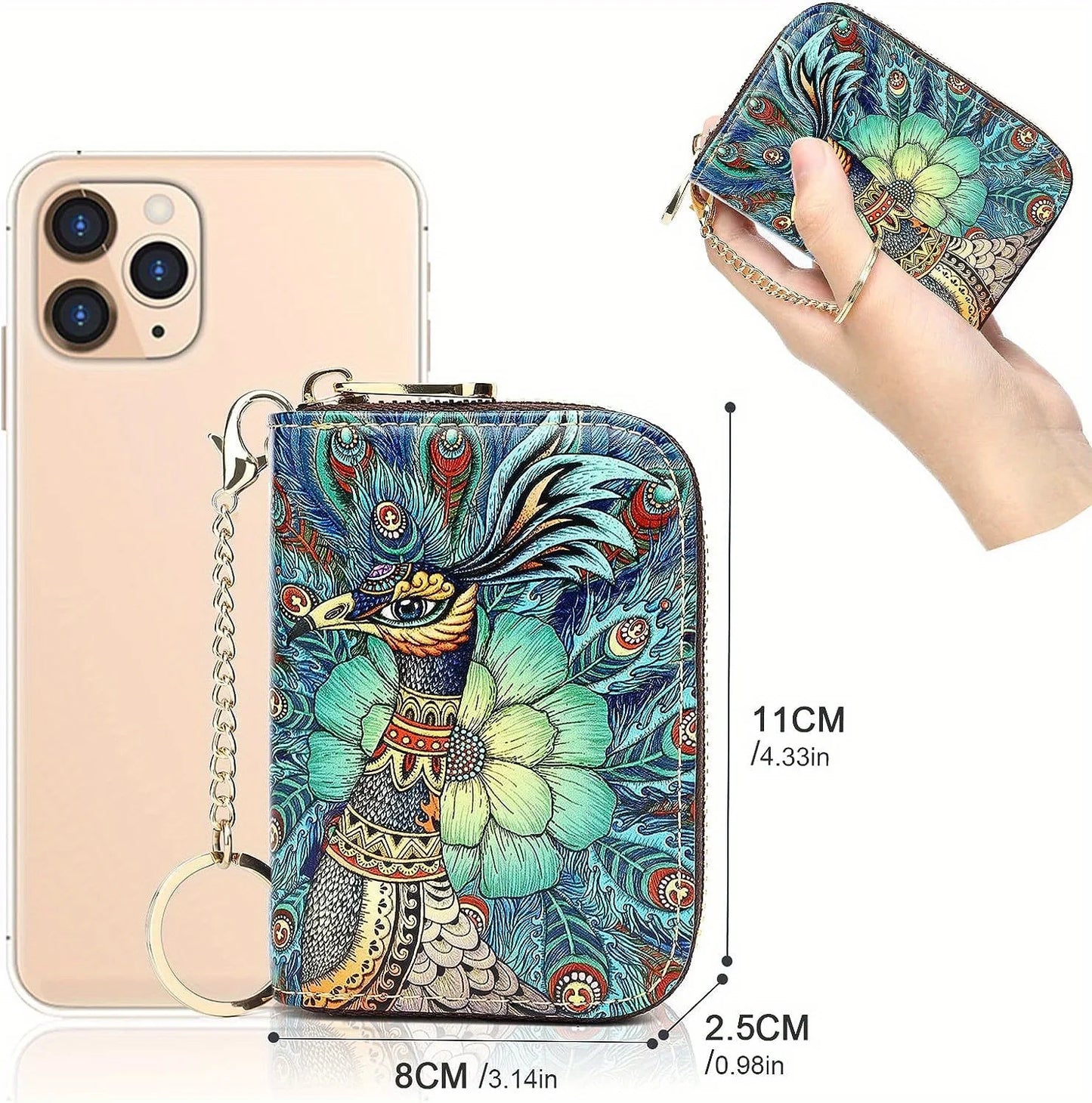 RFID Leather Card Holder Wallet with Zipper & Key Ring – Slim Credit Card Case & Coin Purse for Men and Women