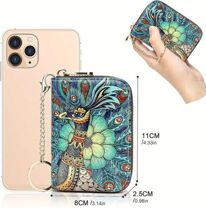RFID Leather Card Holder Wallet with Zipper & Key Ring – Slim Credit Card Case & Coin Purse for Men and Women