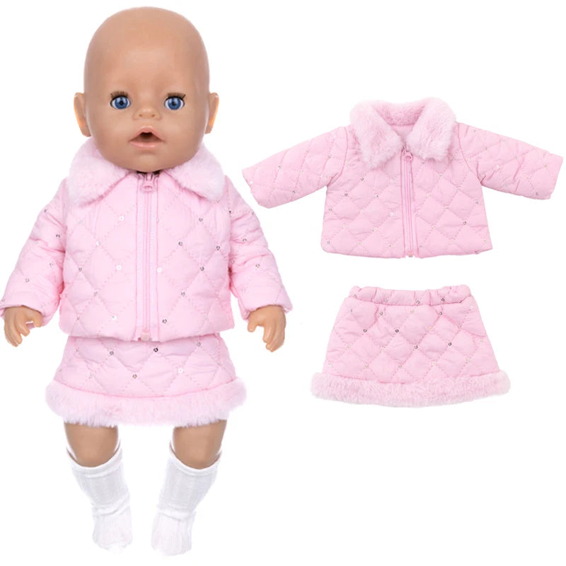 18-Inch Girl Doll Clothes – Pink Coat & Office Dress Outfit, Baby Girl Doll Gift Toy