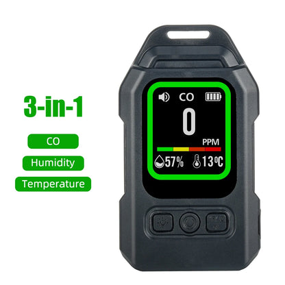 Yieryi 3-in-1 CO Gas Leak Detector - Portable Carbon Monoxide Alarm with Flashlight, Temperature & Humidity Meter for Indoor Use