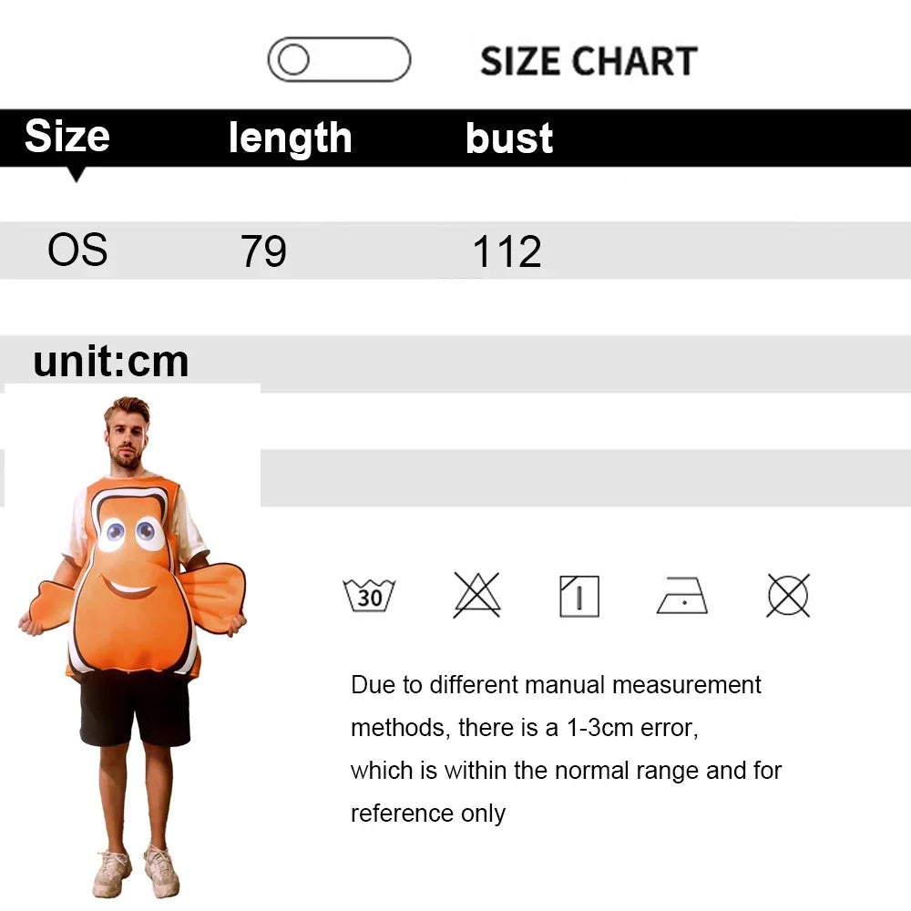 Clownfish Nemo Cosplay Costume – Underwater Animal Outfit for Halloween, Christmas, Party & Performance