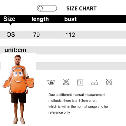 Clownfish Nemo Cosplay Costume – Underwater Animal Outfit for Halloween, Christmas, Party & Performance
