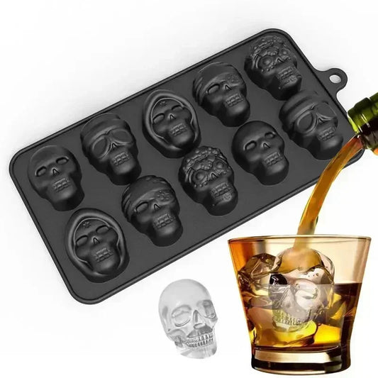 Skull Ice Cube Mold 10-Grid — Reusable Halloween Kitchen Mold for Ice, Chocolate, and Ice Cream Making