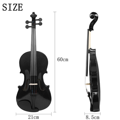 4/4 Full Size Violin - Solid Wood Black Acoustic Violin Set with Case, Bow, Rosin, Tuner, Strings & Shoulder Rest for Beginners